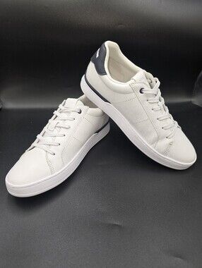 COACH G5040 Low Top White Leather Lace Up Sneakers Dark Navy Accents Womens 8.5B